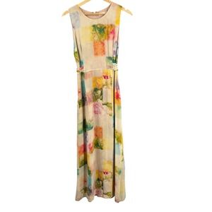 Alannah Hill Sheer Overlay Maxi Dress Size 10 Silk Tie Waist Floral Romantic